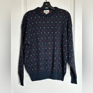 Vintage Haband Sweater | Dark Blue Holiday Style | Red & Beige Knit Design |XL